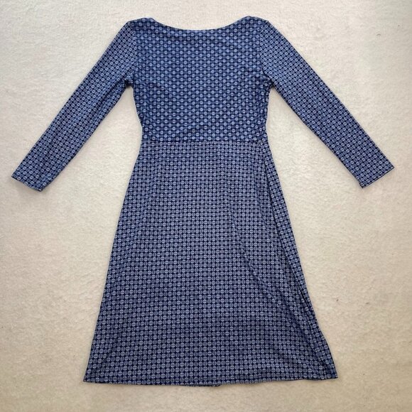 Gilli Lattice Blue Dot Long Sleeved Faux-Wrapped Dress Size Small - Picture 2 of 6